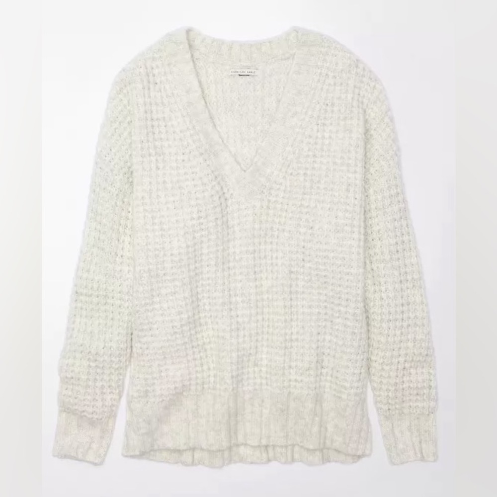 AE Whoa So Cozy Waffle V-Neck Sweater, Women’s Size Large